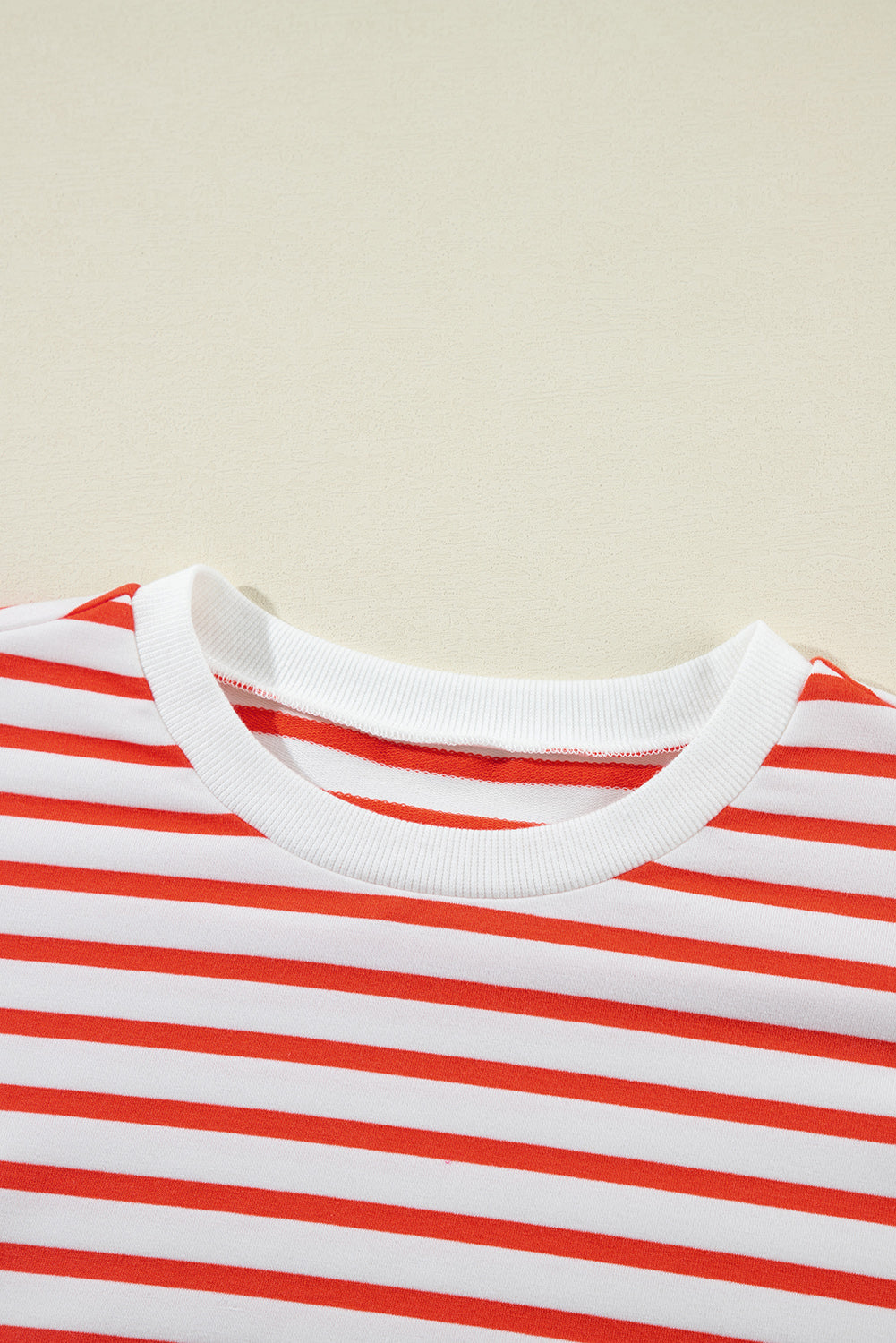 Orange Stripe Drop Shoulder Crew Neck Loose Sweatshirt