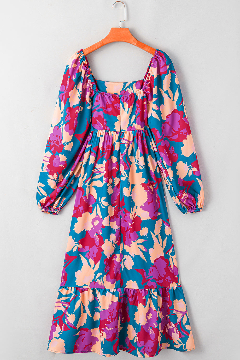 Multicolour Floral Print Square Neck Ruffled High Waist Dress